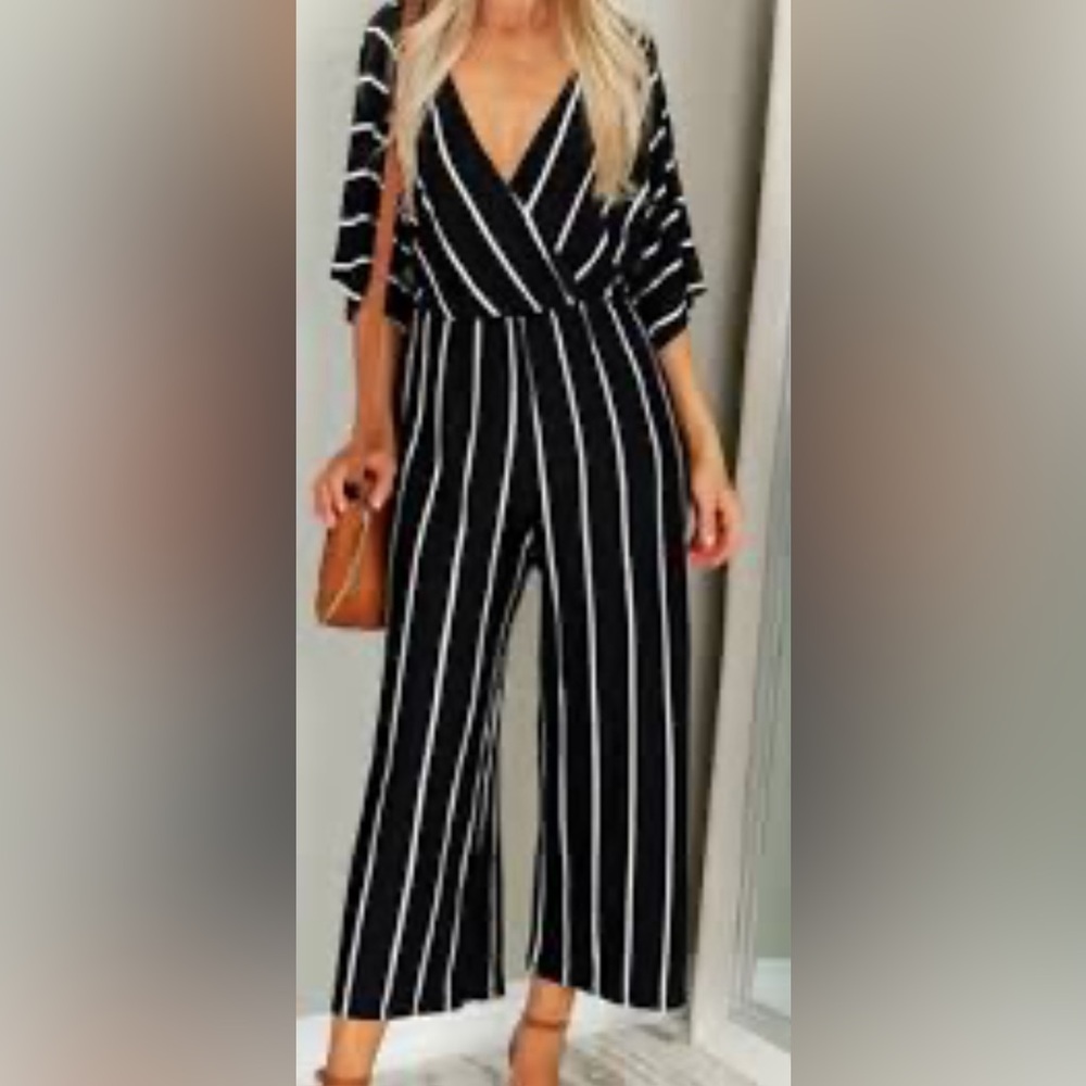 Striped jumpsuit. Wrap top